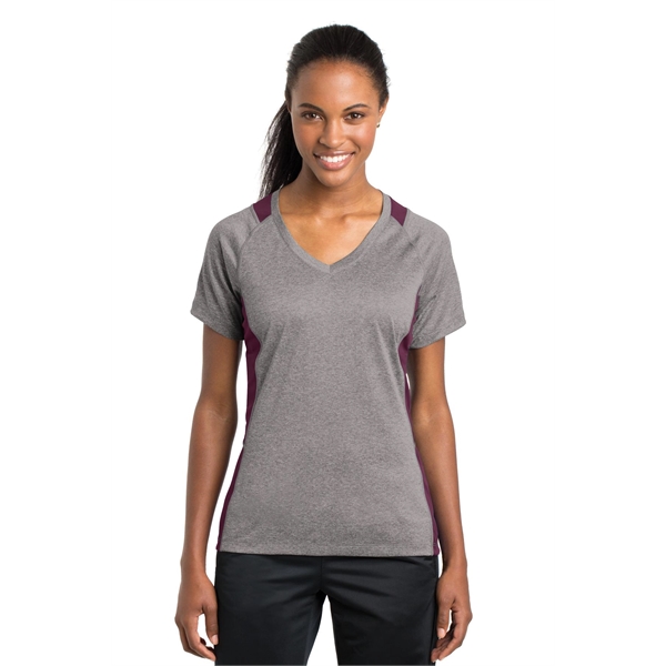 Sport-Tek Women's Heather Colorblock Contender V-Neck Tee. - Sport-Tek Women's Heather Colorblock Contender V-Neck Tee. - Image 32 of 61