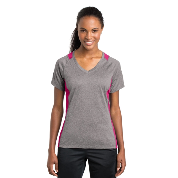 Sport-Tek Women's Heather Colorblock Contender V-Neck Tee. - Sport-Tek Women's Heather Colorblock Contender V-Neck Tee. - Image 38 of 61