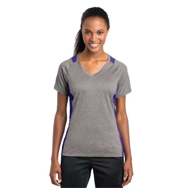 Sport-Tek Women's Heather Colorblock Contender V-Neck Tee. - Sport-Tek Women's Heather Colorblock Contender V-Neck Tee. - Image 43 of 61