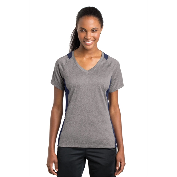 Sport-Tek Women's Heather Colorblock Contender V-Neck Tee. - Sport-Tek Women's Heather Colorblock Contender V-Neck Tee. - Image 49 of 61