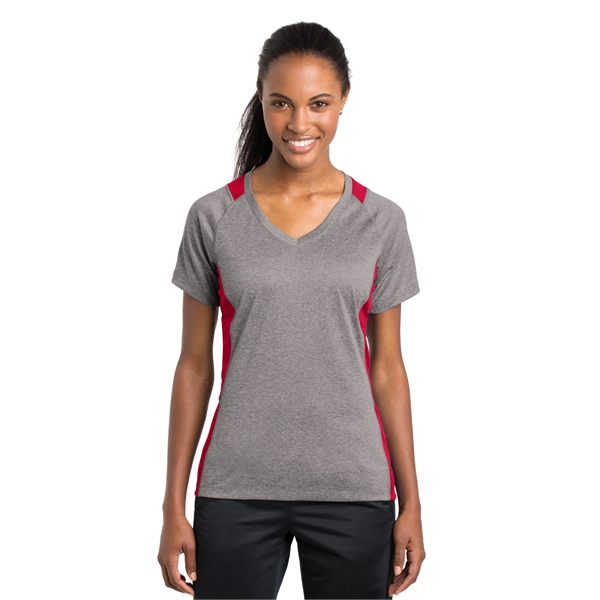 Sport-Tek Women's Heather Colorblock Contender V-Neck Tee. - Sport-Tek Women's Heather Colorblock Contender V-Neck Tee. - Image 55 of 61