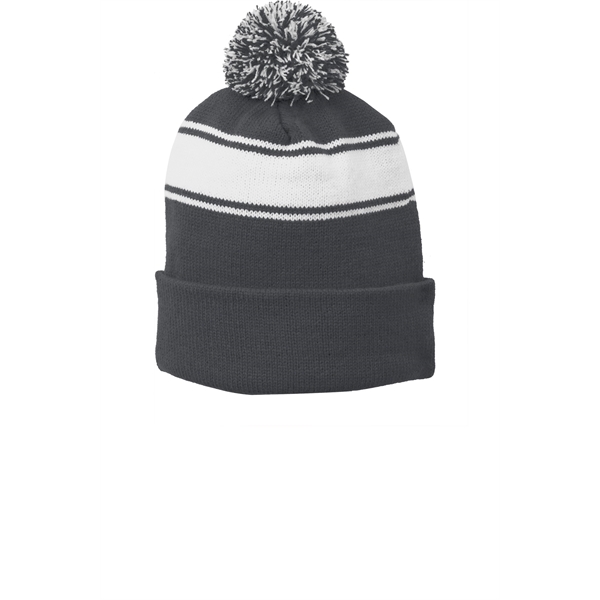 Sport-Tek Stripe Pom Pom Beanie. - Sport-Tek Stripe Pom Pom Beanie. - Image 2 of 6