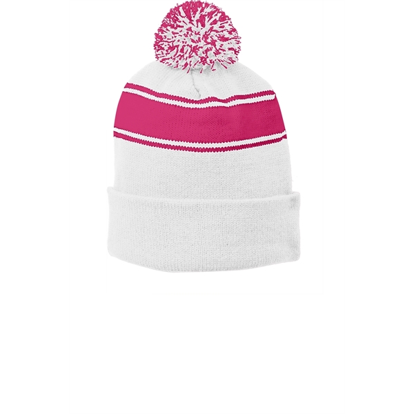 Sport-Tek Stripe Pom Pom Beanie. - Sport-Tek Stripe Pom Pom Beanie. - Image 5 of 6