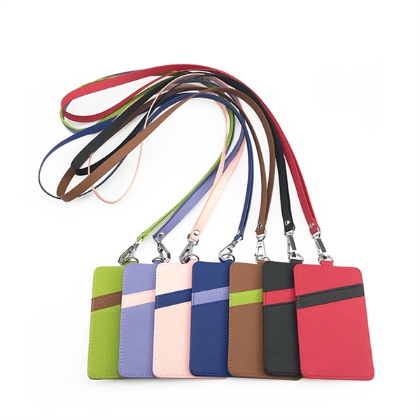 PU Leather ID Badge Holder With Lanyard - PU Leather ID Badge Holder With Lanyard - Image 1 of 4
