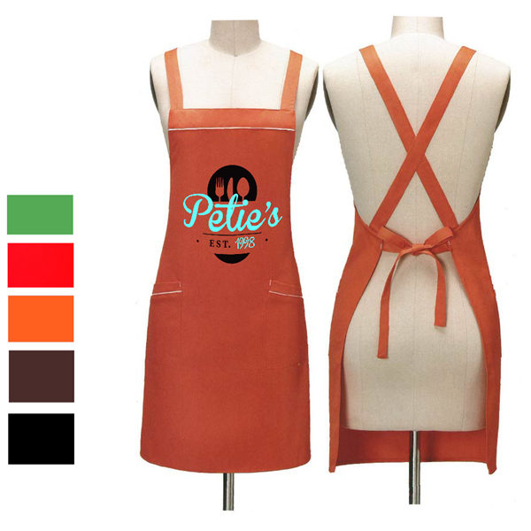 12 oz Woven knitted Kitchen Apron w/ Cross Strap & 2 pockets - 12 oz Woven knitted Kitchen Apron w/ Cross Strap & 2 pockets - Image 0 of 7