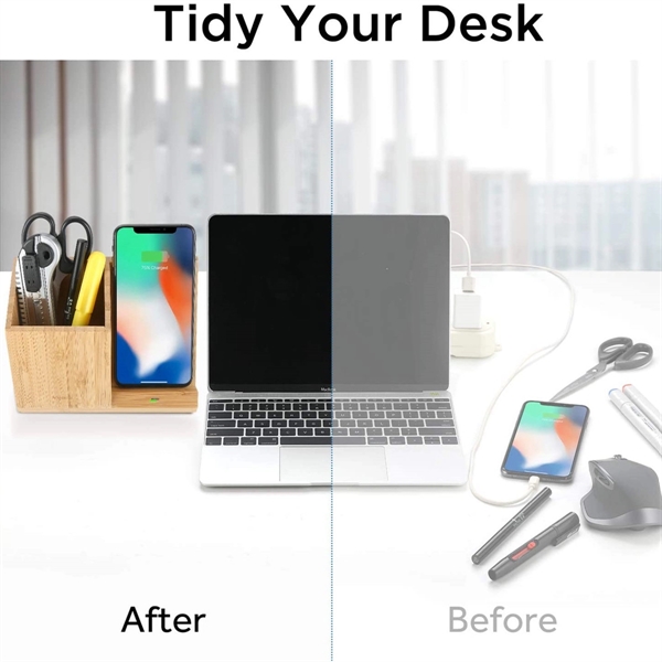 Bamboo Wireless Charger with Organizer - Bamboo Wireless Charger with Organizer - Image 2 of 3