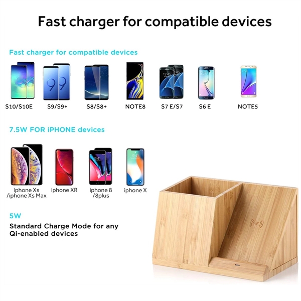 Bamboo Wireless Charger with Organizer - Bamboo Wireless Charger with Organizer - Image 3 of 3