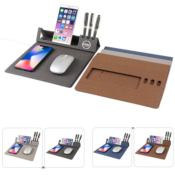 Wireless Charging Mouse Pad Charger With Pen Container - Wireless Charging Mouse Pad Charger With Pen Container - Image 0 of 3
