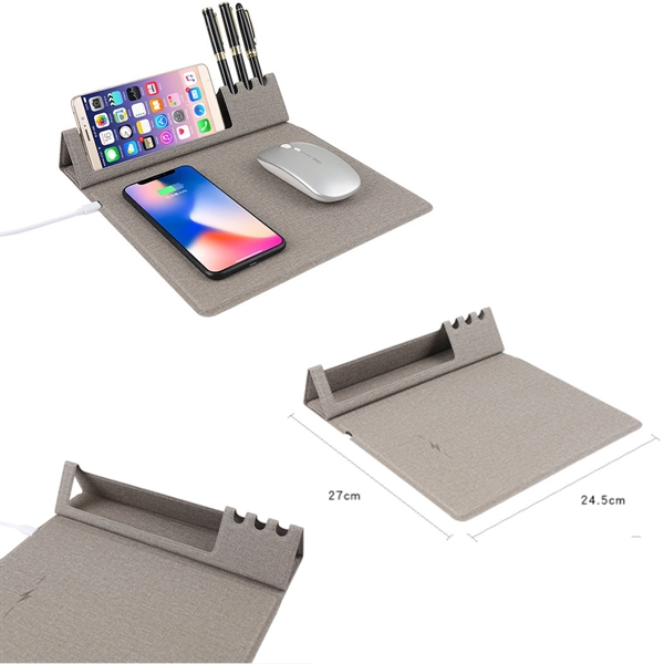 Wireless Charging Mouse Pad Charger With Pen Container - Wireless Charging Mouse Pad Charger With Pen Container - Image 1 of 3