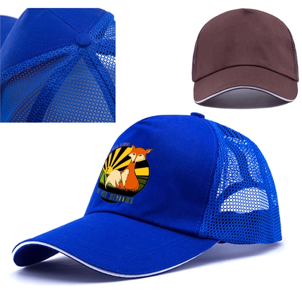 Structured 5-Panel Sandwich Trucker Mesh Cap w/ Plastic Snap - Structured 5-Panel Sandwich Trucker Mesh Cap w/ Plastic Snap - Image 0 of 15
