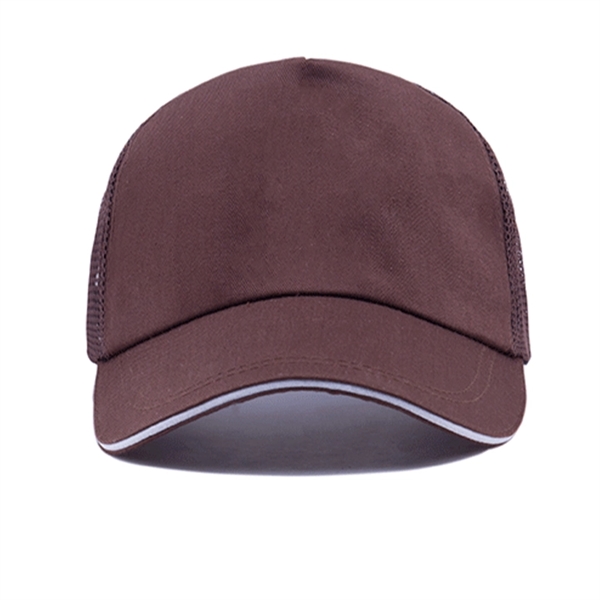 Structured 5-Panel Sandwich Trucker Mesh Cap w/ Plastic Snap - Structured 5-Panel Sandwich Trucker Mesh Cap w/ Plastic Snap - Image 8 of 15