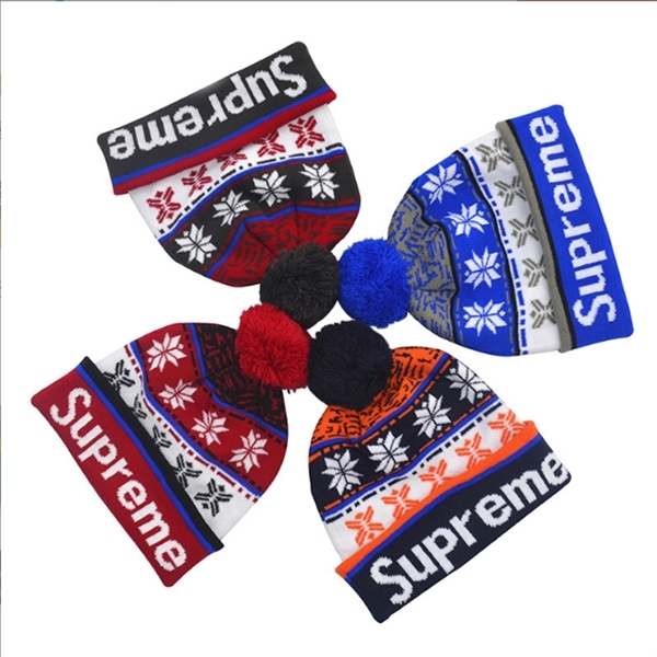 Knitted Winter Pom Beanies - Knitted Winter Pom Beanies - Image 1 of 5