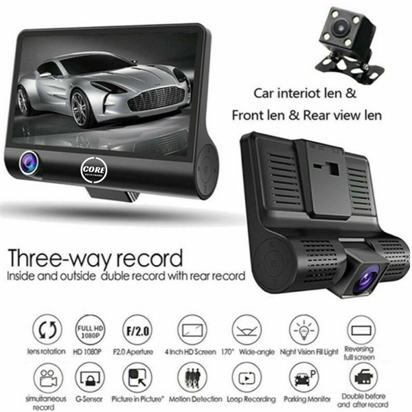 3 Lens Cameras Car Dash Cam with 4 inch Reverse Full Screen - 3 Lens Cameras Car Dash Cam with 4 inch Reverse Full Screen - Image 1 of 3