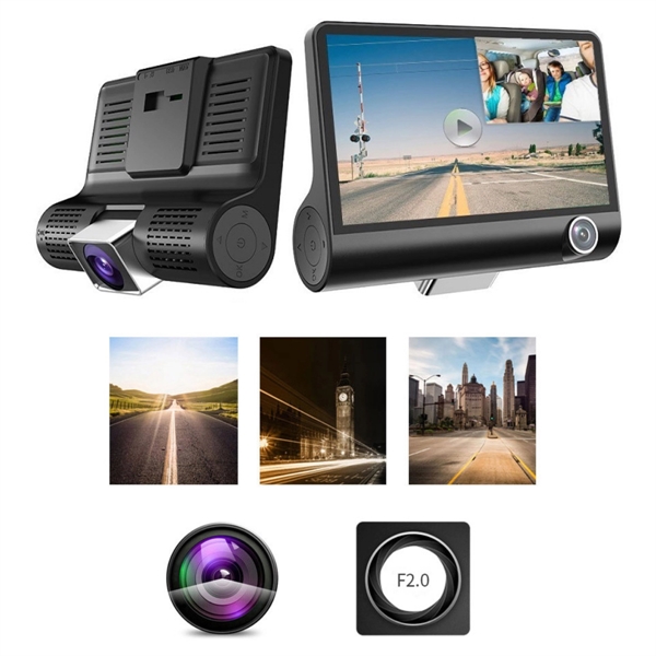 3 Lens Cameras Car Dash Cam with 4 inch Reverse Full Screen - 3 Lens Cameras Car Dash Cam with 4 inch Reverse Full Screen - Image 2 of 3