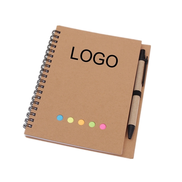 Recycled Spiral Notebook With Pen & Sticky Notes - Recycled Spiral Notebook With Pen & Sticky Notes - Image 0 of 3
