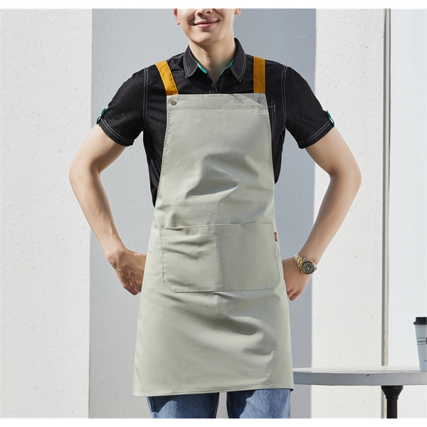 14 oz. Canvas Kitchen Apron w/ Brown shoulder Strap - 14 oz. Canvas Kitchen Apron w/ Brown shoulder Strap - Image 4 of 10