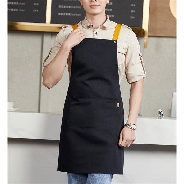14 oz. Canvas Kitchen Apron w/ Brown shoulder Strap - 14 oz. Canvas Kitchen Apron w/ Brown shoulder Strap - Image 6 of 10