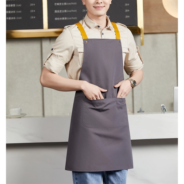14 oz. Canvas Kitchen Apron w/ Brown shoulder Strap - 14 oz. Canvas Kitchen Apron w/ Brown shoulder Strap - Image 7 of 10