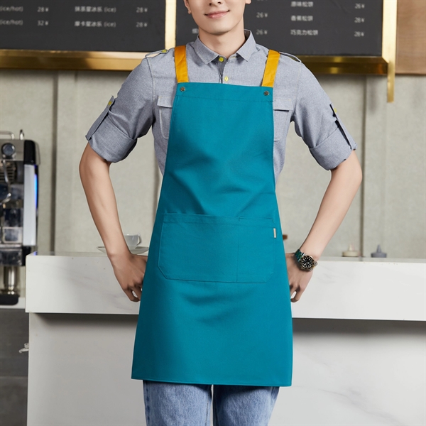 14 oz. Canvas Kitchen Apron w/ Brown shoulder Strap - 14 oz. Canvas Kitchen Apron w/ Brown shoulder Strap - Image 9 of 10