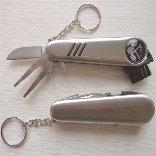 Multi Functional Keychain Golf Divot Tool With Pocket Knife - Multi Functional Keychain Golf Divot Tool With Pocket Knife - Image 1 of 4