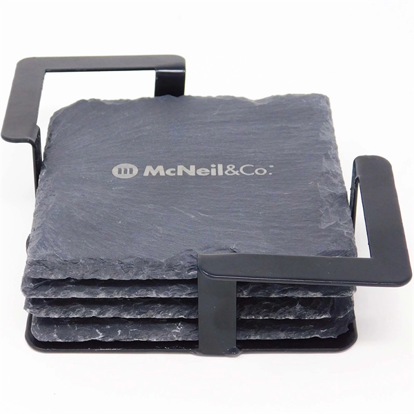 4 Pc. Square Slate Coaster Set with Black Metal Stand - 4 Pc. Square Slate Coaster Set with Black Metal Stand - Image 0 of 0