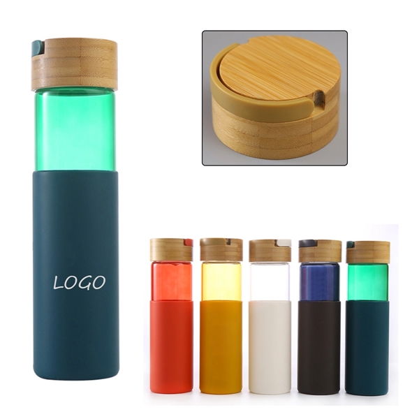 20OZ Glass Bottle with Bamboo Lids - 20OZ Glass Bottle with Bamboo Lids - Image 0 of 2