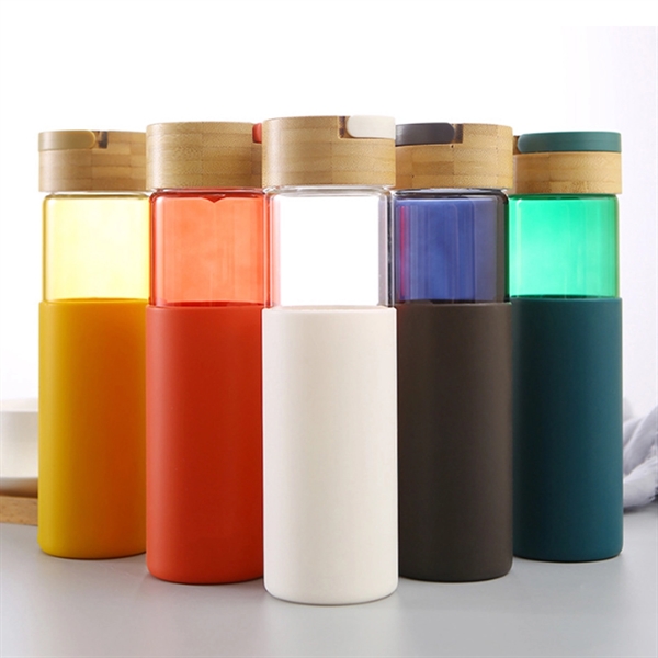 20OZ Glass Bottle with Bamboo Lids - 20OZ Glass Bottle with Bamboo Lids - Image 1 of 2