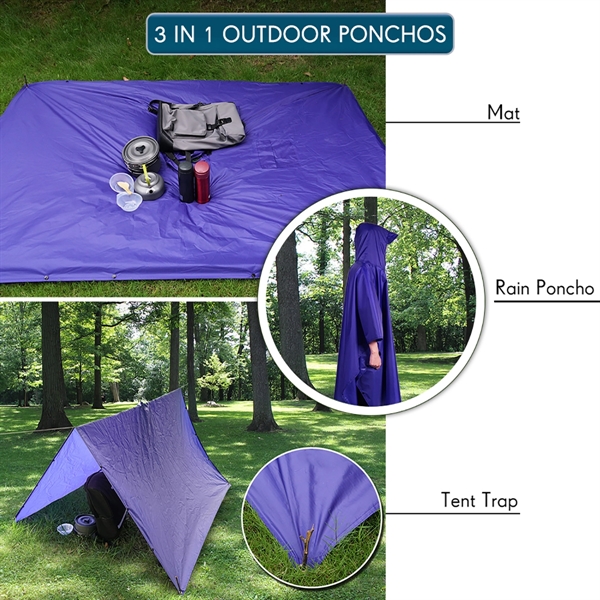 3 in 1 Outdoor Hooded Rain Ponchos/Mat/Tent Trap - 3 in 1 Outdoor Hooded Rain Ponchos/Mat/Tent Trap - Image 2 of 3