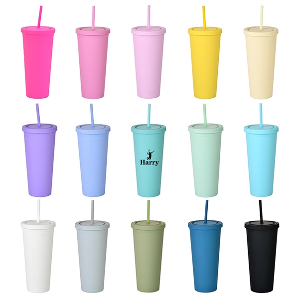 24oz Pastel Colored Plastic Cups with Lids and Straws - 24oz Pastel Colored Plastic Cups with Lids and Straws - Image 0 of 14