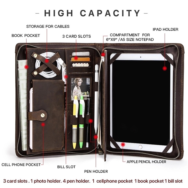 Multifunctional Leather Laptop Briefcase Portfolio Bag - Multifunctional Leather Laptop Briefcase Portfolio Bag - Image 3 of 5