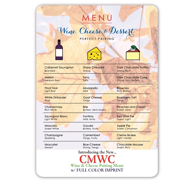 WINE & CHEESE PAIRING MENU (4"w x 6"h) - WINE & CHEESE PAIRING MENU (4"w x 6"h) - Image 0 of 1