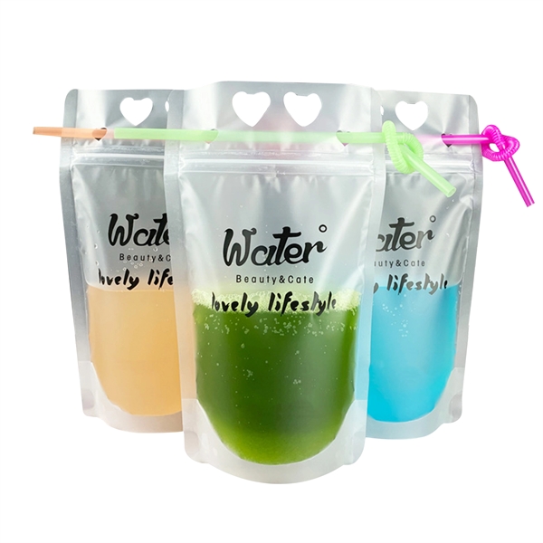 500ML/17OZ Disposable Drink Pouch With Straw - 500ML/17OZ Disposable Drink Pouch With Straw - Image 1 of 4