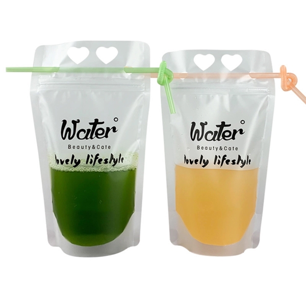 500ML/17OZ Disposable Drink Pouch With Straw - 500ML/17OZ Disposable Drink Pouch With Straw - Image 3 of 4