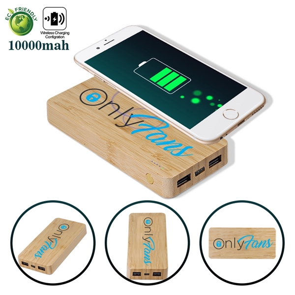 Bamboo 10,000mAh Power Bank and QI Wireless Charger 2-in-1 - Bamboo 10,000mAh Power Bank and QI Wireless Charger 2-in-1 - Image 0 of 3
