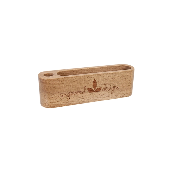 5 1/4" Beech Wood Business Card/Pen Holder - 5 1/4" Beech Wood Business Card/Pen Holder - Image 0 of 1