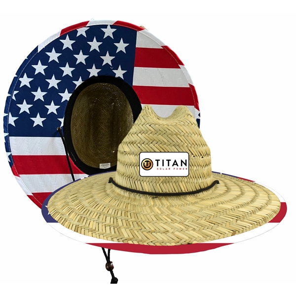 USA American Flag Straw Hat with Custom Patch - Domestic - USA American Flag Straw Hat with Custom Patch - Domestic - Image 2 of 10