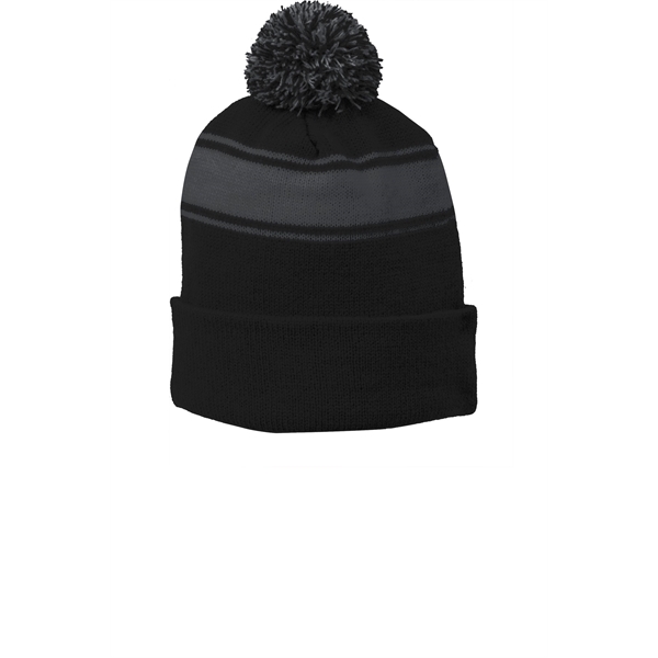 Sport-Tek Stripe Pom Pom Beanie. - Sport-Tek Stripe Pom Pom Beanie. - Image 6 of 6