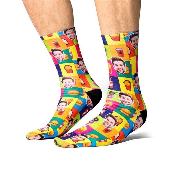 Below the calf sublimated full color crew socks, 200 needle - Below the calf sublimated full color crew socks, 200 needle - Image 0 of 6