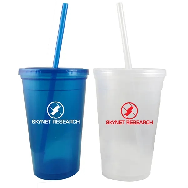 16oz Double Wall Tumbler with Straw & Lid - 16oz Double Wall Tumbler with Straw & Lid - Image 0 of 2