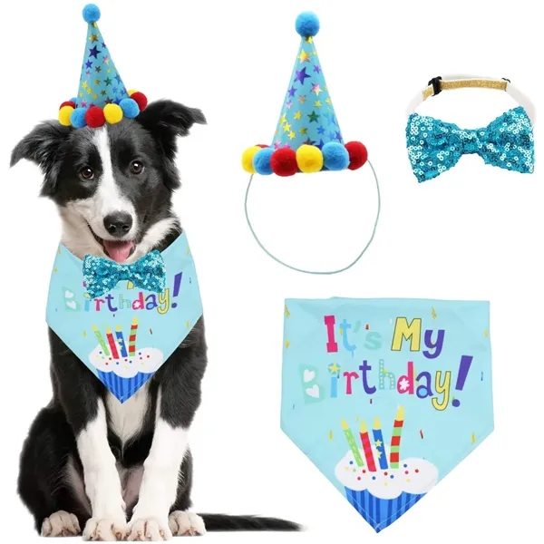 Dog Birthday Bandana Hat and Cute Bow Tie Collar Set - Dog Birthday Bandana Hat and Cute Bow Tie Collar Set - Image 0 of 4