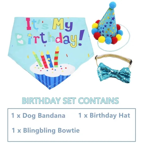 Dog Birthday Bandana Hat and Cute Bow Tie Collar Set - Dog Birthday Bandana Hat and Cute Bow Tie Collar Set - Image 1 of 4