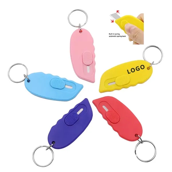 4 Pack Mini Box Cutter Retractable Utility Knife Letter Opener Envelope  Slitter, Box Cutter with Key Chain Hole (Blue, Pink, Purple, White)