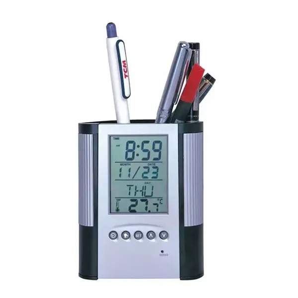 Pen Holder with Digital Alarm Clock - Pen Holder with Digital Alarm Clock - Image 1 of 2