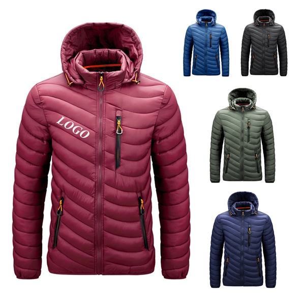 Men's Removeable Hooded Lightweight Winter Jacket - Men's Removeable Hooded Lightweight Winter Jacket - Image 0 of 2