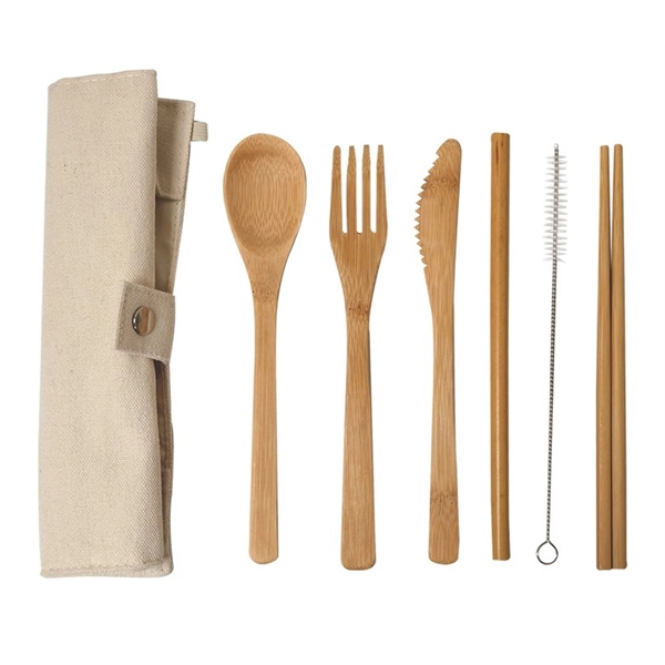 7-in-1 Eco-friendly Bamboo Cutlery Set - 7-in-1 Eco-friendly Bamboo Cutlery Set - Image 0 of 2