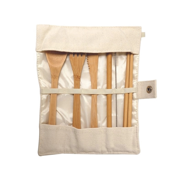 7-in-1 Eco-friendly Bamboo Cutlery Set - 7-in-1 Eco-friendly Bamboo Cutlery Set - Image 1 of 2