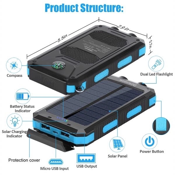 10000mAh Solar Power Bank - 10000mAh Solar Power Bank - Image 2 of 2