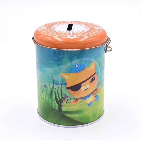 Round Tin Coin Bank With Hinge And Lock - Round Tin Coin Bank With Hinge And Lock - Image 0 of 6