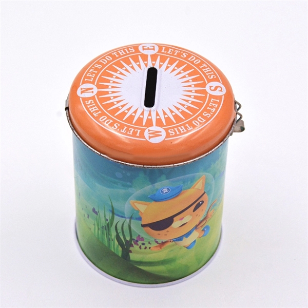 Round Tin Coin Bank With Hinge And Lock - Round Tin Coin Bank With Hinge And Lock - Image 1 of 6