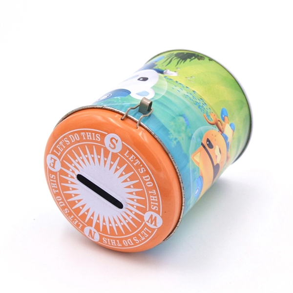 Round Tin Coin Bank With Hinge And Lock - Round Tin Coin Bank With Hinge And Lock - Image 3 of 6